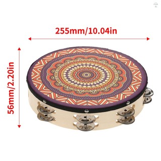 Trống cầm tay Tambourine bằng gỗ 10 Inch với hàng đôi 16 chiếc chũm chọe kim loại Jingles Nhạc cụ gõ cho trò chơi trẻ em Người lớn Áp dụng cho nhà thờ Tiệc KTV