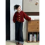 Quần áo mùa thu đông bé gái phiên bản Hàn Quốc Áo len Cardigan đỏ + Quần ống rộng Denim Bộ đồ hai mảnh 5-13 tuổi