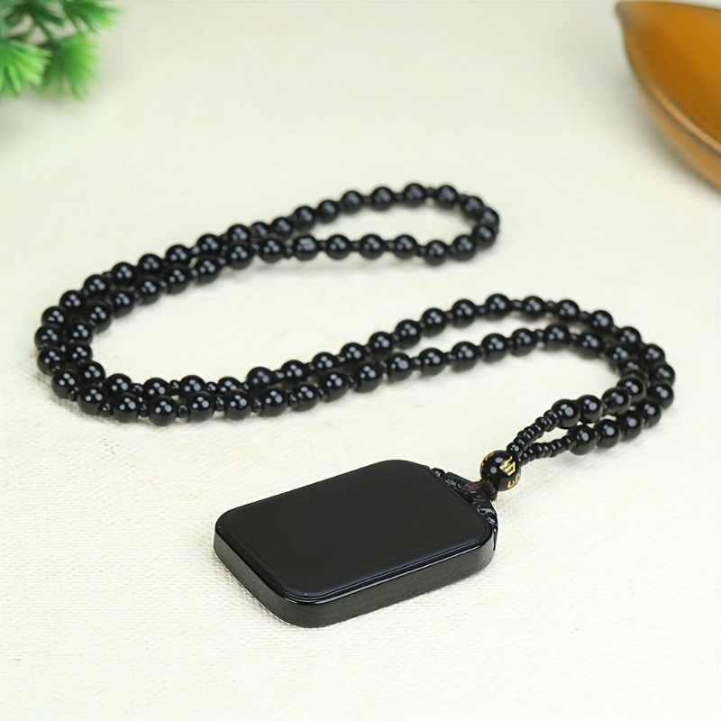 Dây chuyền mặt obsidian thời trang nam nữ, phong cách đơn giản, không kèm thẻ