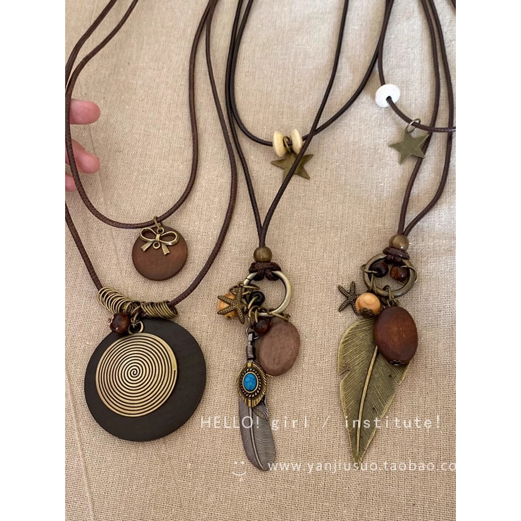 [Jewbeauty] Vòng cổ lông vũ bằng đồng Zen Trung Quốc mới dành cho nữ phong cách dân tộc Bohemian hai lớp mặc áo len dài dây chuyền phụ kiện