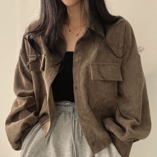 S-3XL Áo khoác cỡ lớn Nữ Áo khoác ngắn sang trọng Hàn Quốc Thu Đông Pháp Retro dáng rộng Phù hợp với mọi trận đấu Áo sơ mi vải nhung ngắn Áo khoác nữ hợp thời trang Áo len dài tay màu trơn đơn giản Áo khoác ngoài trời thông thường