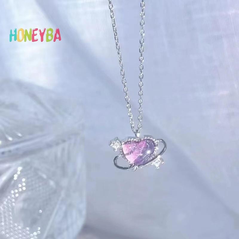 < Honeyba > Vòng cổ mặt dây chuyền hình trái tim pha lê thời trang đơn giản dành cho nữ Cô gái Tính khí Vòng cổ giả tưởng thanh lịch Quà tặng trang sức