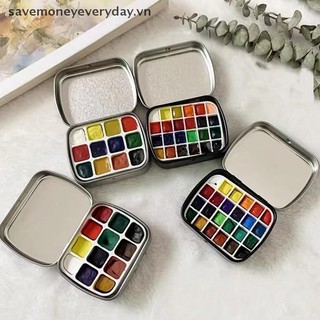 [savemoneyeveryday] Hộp thiếc màu nước rỗng di động 12 / 24 lưới Bảng sơn màu nước Bảng vẽ tranh du lịch Khay sơn Đồ dùng nghệ thuật [vn]