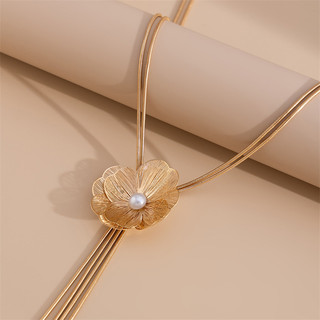 Vòng cổ dây chuyền rắn tròn hoa ngọc trai thời trang, dây chuyền xương đòn dài tua rua kim loại cao cấp