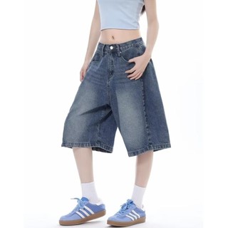 Gksss Quần short denim nam phong cách đường phố Mỹ phong cách cổ điển Nhật Bản dáng rộng giản dị phong cách trung lập