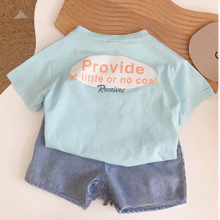 Áo thun ngắn tay trẻ em mùa hè mới bằng cotton cho bé trai và bé gái, phong cách Hàn Quốc, in chữ