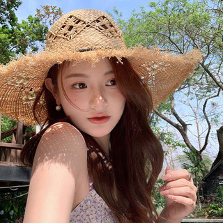 Rỗng Raffia Mũ Rơm Nữ Mùa Hè 2024 Phong Cách Mới Đi Biển Chống Nắng Ảnh Che Nắng Vành Lớn Mũ Chống Nắng