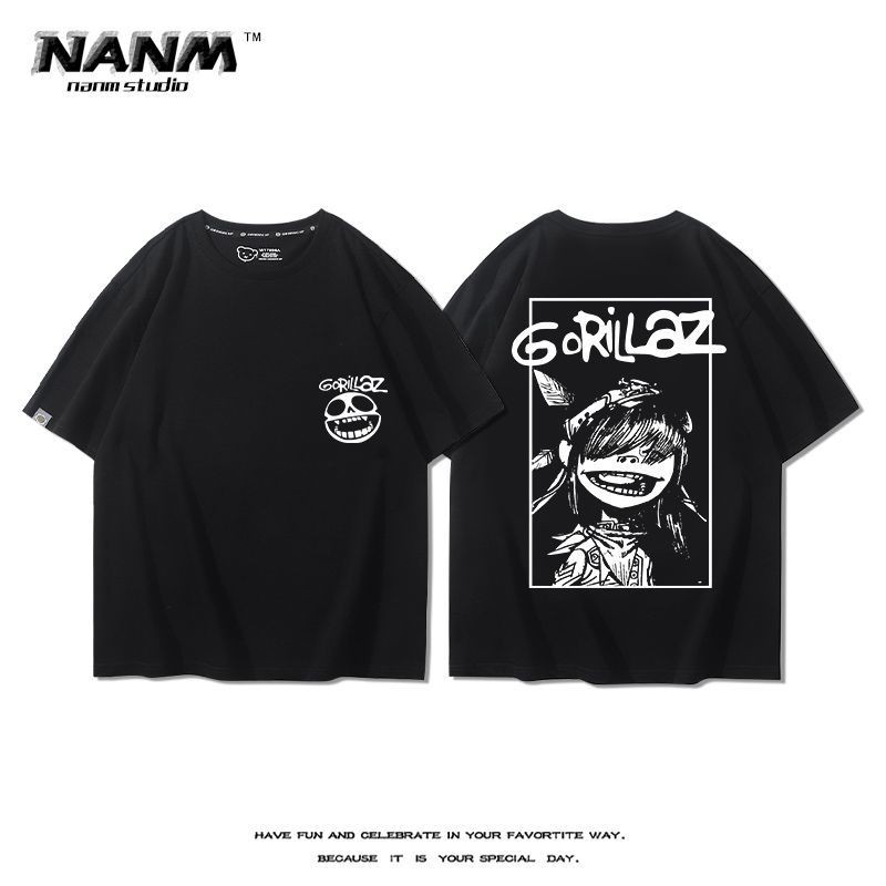 Street Fighter Gorillaz Ban Nhạc Áo Thun Tay Ngắn Nam Nữ Cặp Đôi Hoạt Hình Mỹ Cao Cấp Phong Cách Rock ins Nửa Tay