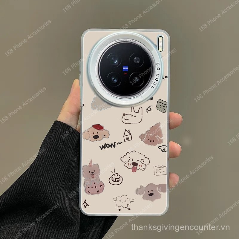Ốp lưng Vivo X200 Pro, ốp lưng Vivo X200, hình mèo hoạt hình dễ thương, chó dễ thương, ốp chống sốc, phong cách Ins, mờ, cứng, mạ IMD, nút bấm, viền silicone mềm, bao điện thoại cho các cô gái sinh viên