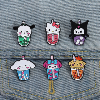 Sanrio Rơm Cốc Ngọc Trai Trà Sữa Men Trâm Dễ Thương Cá Tính Giai Điệu Hello Kitty Kuromi Huy Hiệu Kim Loại Pin Quà Tặng Cho Bạn Bè