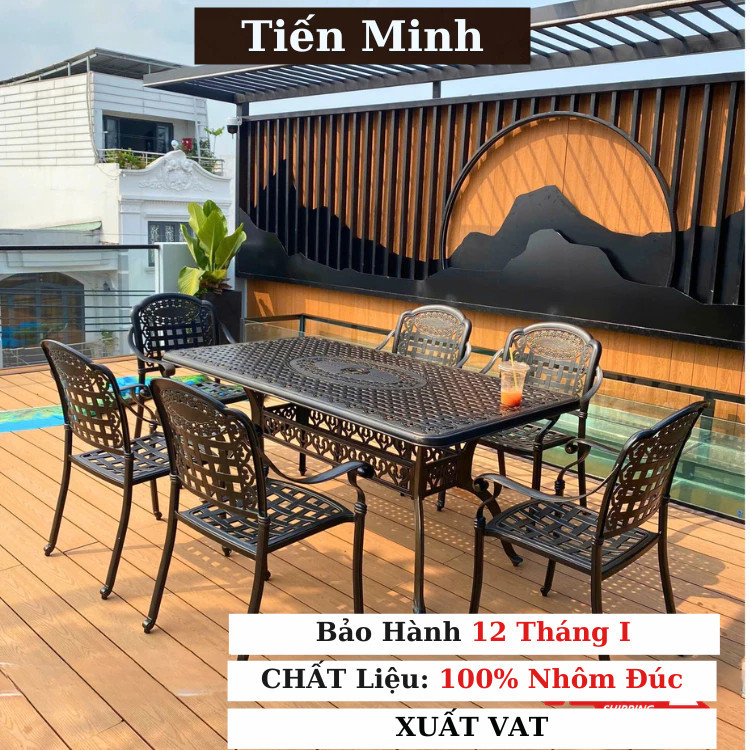Bộ bàn ghế sân vườn ngoài trời HCN Bộ bàn ghế ban công ngoài trời nhôm đúc Bàn ghế ngoài trời - BO12