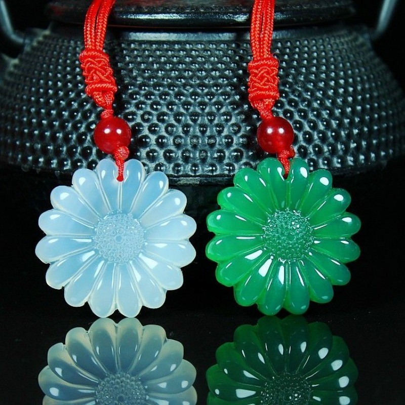 Mã Não Tự Nhiên Chalcedony Hoàng Đế Xanh Cao Băng Mặt Dây Chuyền Hoa Phong Phú Nữ Vòng Cổ Mặt Dây Chuyền