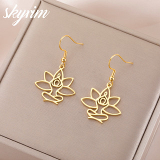 SKYRIM Bông tai thép không gỉ titan thời trang Bông tai thiền sen Mặt dây chuyền Yoga Đơn giản thanh lịch để làm quà tặng