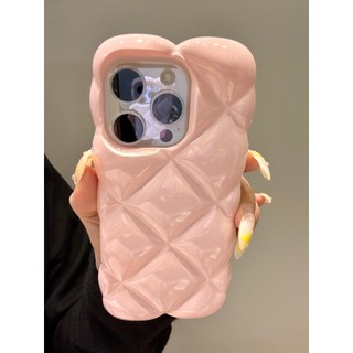 Ốp Điện Thoại Kẻ Sọc 3D Ngọc Trai Màu Hồng Hàn Quốc Cho iPhone 17Promax 16Promax 16Pro 12 13 14 15 Pro Max Silicon Mềm Chống Sốc Ngọt Ngào Nữ Tính Vỏ Di Động
