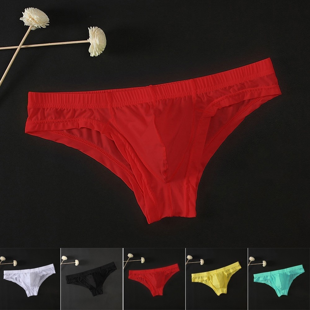 {WELV}Transparent Mesh Ice Silk Briefs Men's Sexy Underwear Lingerie Panties Seductive