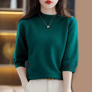Phong Cách Mới Xuân Thu Áo Len Nữ Phong Cách Mới Nửa Cổ Rùa Phiên Bản Hàn Quốc Rời Áo Chui Đầu Ba Phần Tư Tay Áo 100 Bên Trong Kn