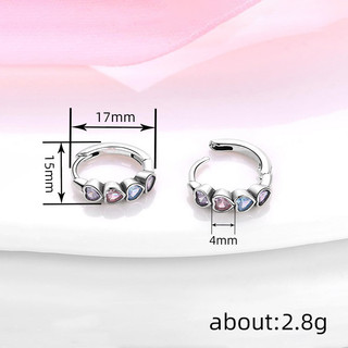 S925 Bạc Trái Tim Nhiều Màu Sắc Bông Tai Zircon Trang Sức Thời Trang Đơn Giản Quà Tặng Nữ