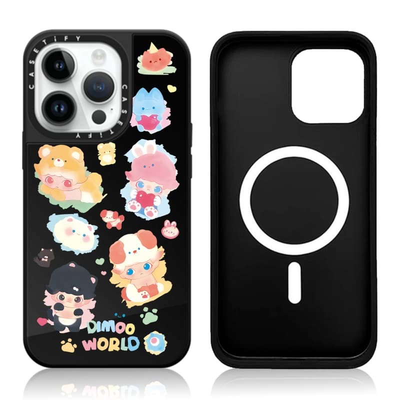 CASETiFY X POP MART - Ốp điện thoại DIMOO WORLD hút từ tính Vỏ IPhone gương đen & bạc IPhone 16 15 14 13 12 Pro Max Plus Ốp điện thoại cứng có hộp khắc logo