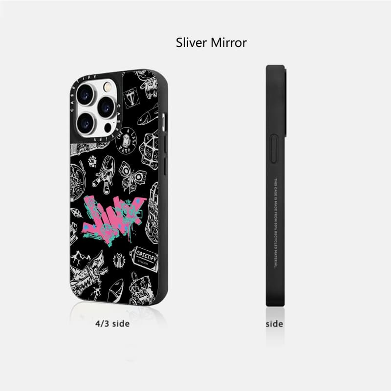 CASETiFY X ARCANE Jinx Icon Case hút từ tính Vỏ IPhone gương đen & bạc IPhone 16 15 14 13 12 Pro Max Plus Ốp điện thoại cứng có hộp khắc logo