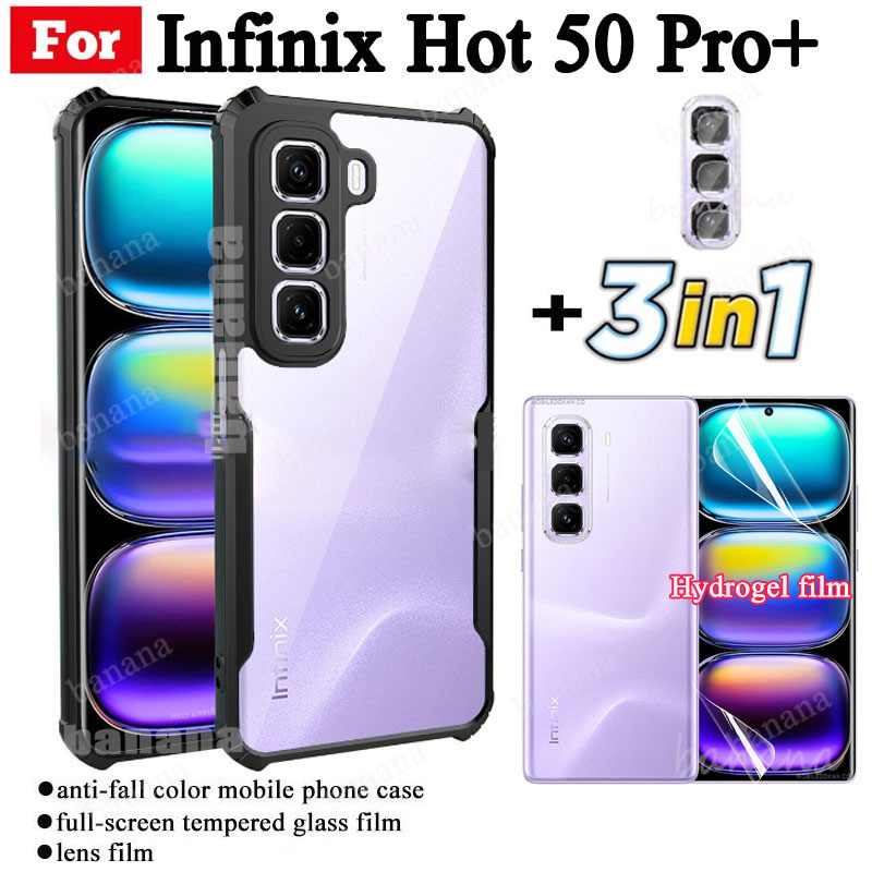 Ốp điện thoại di động chống rơi 3in1 Infinix Hot 50 Pro + 4G cho Infinix Note 40 Pro + Note 40 Pro Plus Phim kính cường lực + Phim ống kính
