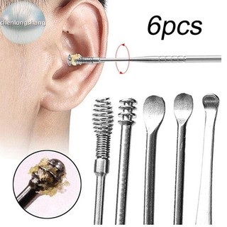 Chenlongshang Dụng cụ lấy tai bằng thép không gỉ xoắn ốc lò xo lấy tai di động 6pc Máy làm sạch tai EN