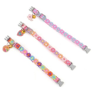 Vòng cổ mèo Tabby ren đầy màu sắc với mặt dây chuyền kim loại chuông ngăn ngừa mất Vòng cổ thú cưng dễ thương có thể điều chỉnh