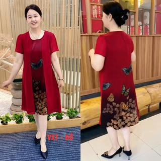 Đầm tặng mẹ , Váy trung niên cho mẹ , ĐXT-ĐỎ , đi chơi dự tiệc sang trọng cao cấp chất liệu thun co giãn 4 chiều