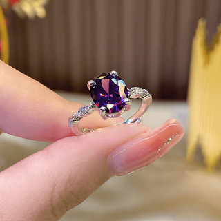 ♥ Nhẫn bốn móng hình bầu dục thạch anh tím đẹp nguyên bản dành cho nữ Trang sức sang trọng thời trang