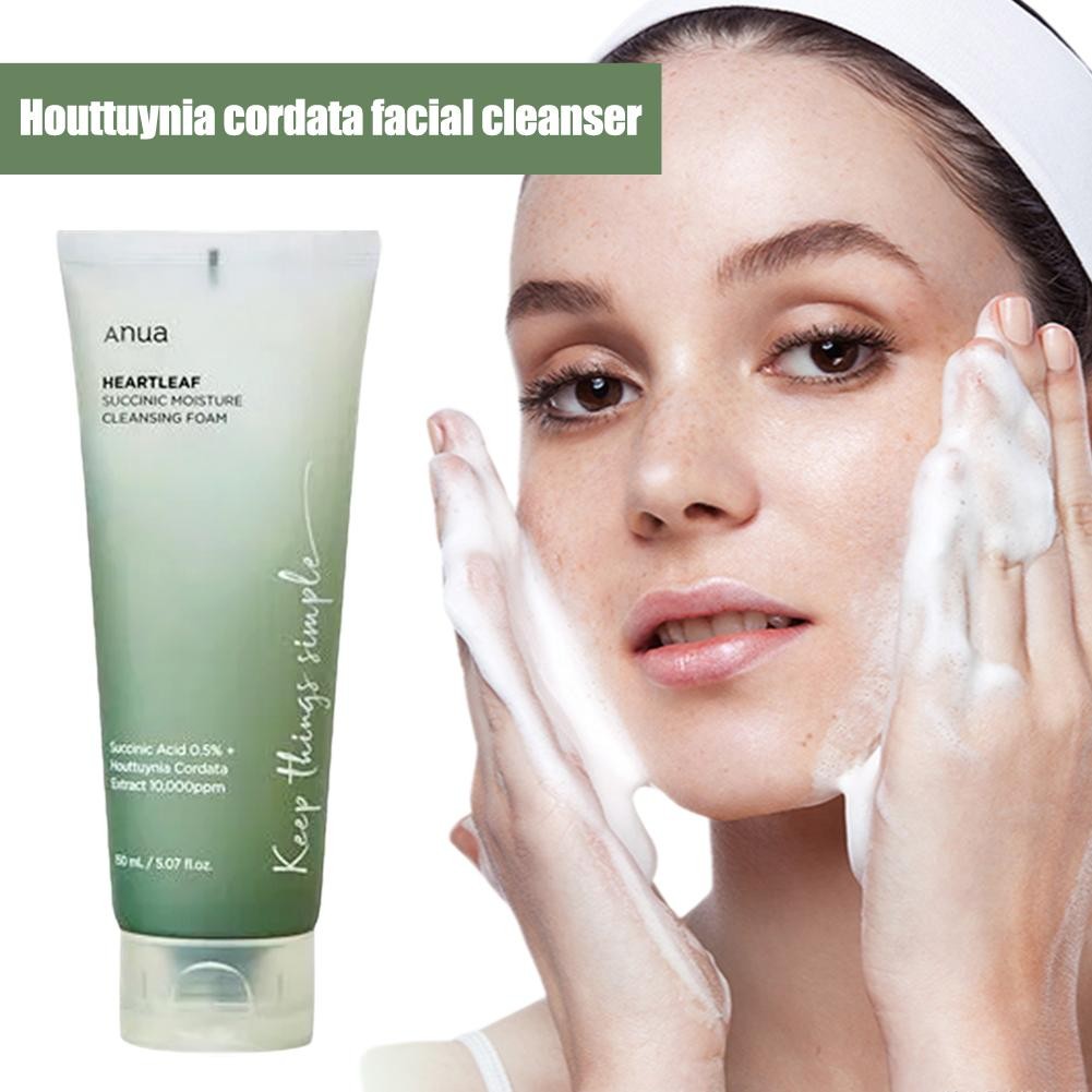 Bọt làm sạch độ ẩm Succinic 150ml Sữa rửa mặt Houttuynia Cordata Làm sạch sâu với L0Y5
