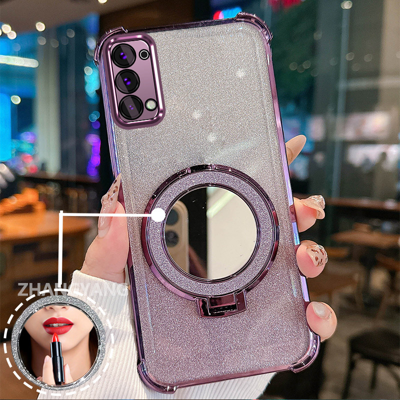 Ốp Lưng Cho OPPO Reno 5 Reno 5k Vỏ Điện Thoại Lấp Lánh Mạ Điện Bốn Góc Chống Rơi Với Các Tính Năng Thẩm Mỹ Và Giá Đỡ Gương TPU Mềm