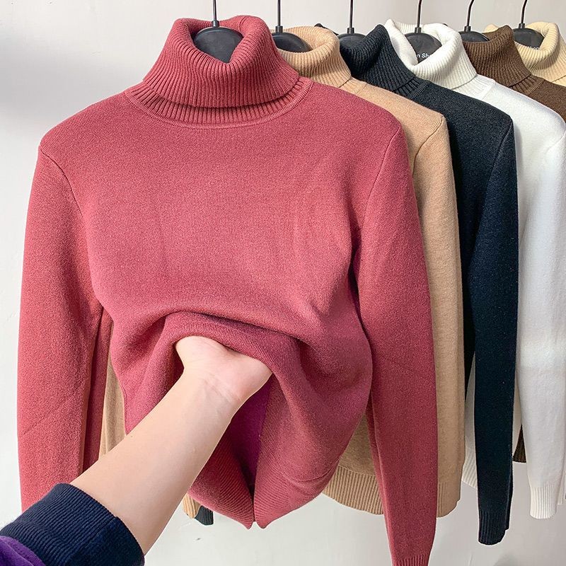 Áo len lót nhung Áo len nữ mùa đông áo mặc trong cổ cao 2 áo giữ ấm thu đông phối bên trong áo