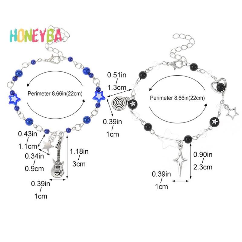 < Honeyba > Vòng Tay Cặp Đôi Y2K Hợp Thời Trang Mới Cho Nữ Cô Gái Rỗng Pentagram Guitar Mặt Dây Chuyền Đính Hạt Vòng Tay Bạn Bè Món Quà Trang Sức