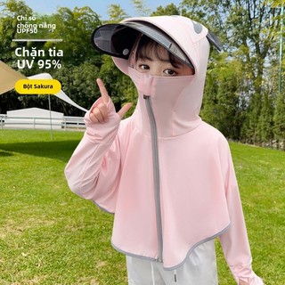 Áo chống nắng trẻ em UPF50+ có mũ vành lớn hình gấu trúc dễ thương, chất mát thoáng khí