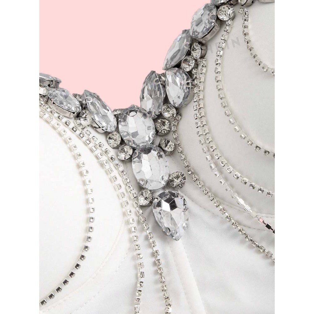 Dây Xích Trắng Kim Cương Gợi Cảm Corset Thiết Kế Cảm Giác Châu Âu Phong Cách Mỹ Mặc Bên Trong Cao Cấp Bên Ngoài Mặc Áo Ngực Xương Cá
