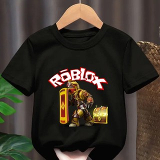 Bộ phim hoạt hình Roblox Áo thun đen nguyên chất in hình thời trang quần áo ngắn tay hàng ngày dành cho trẻ em
