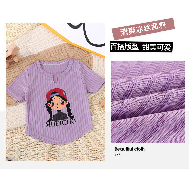 Áo thun ngắn tay bằng lụa băng cho bé gái Phong cách mới Mùa hè mỏng Top Lớp đế trẻ em Mặc bên trong Quần áo trẻ em Hợp thời trang 8O-150 Size I0FY
