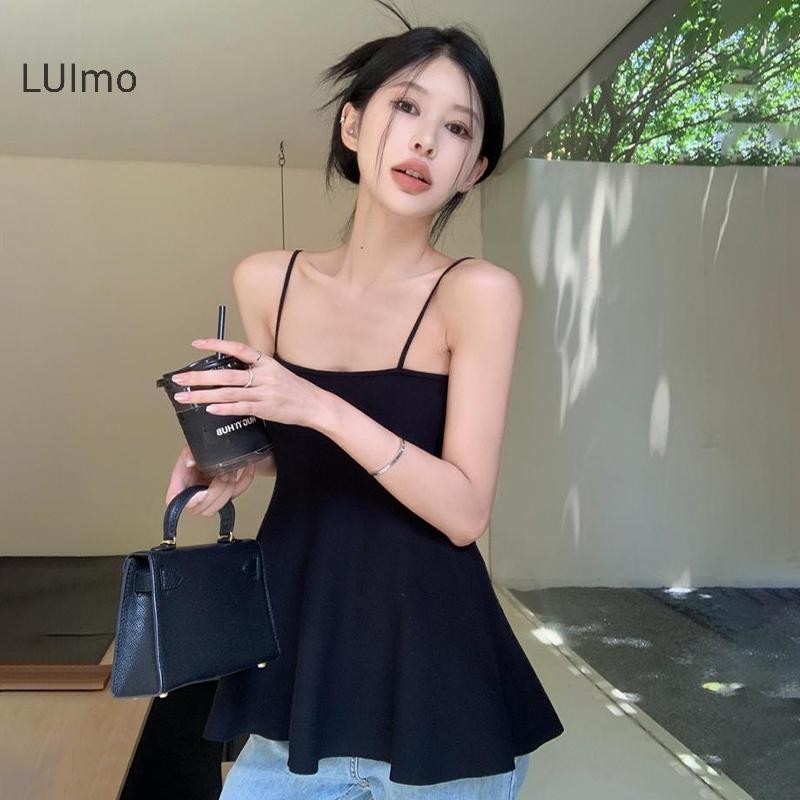 Luimo Nữ Mùa Hè Hàn Quốc Màu Trơn Dệt Kim Spaghetti Dây Đeo SBS