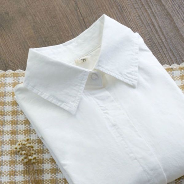 Áo sơ mi nữ Cotton dài tay màu trắng trơn dành cho nữ Áo sơ mi có cổ thường ngày