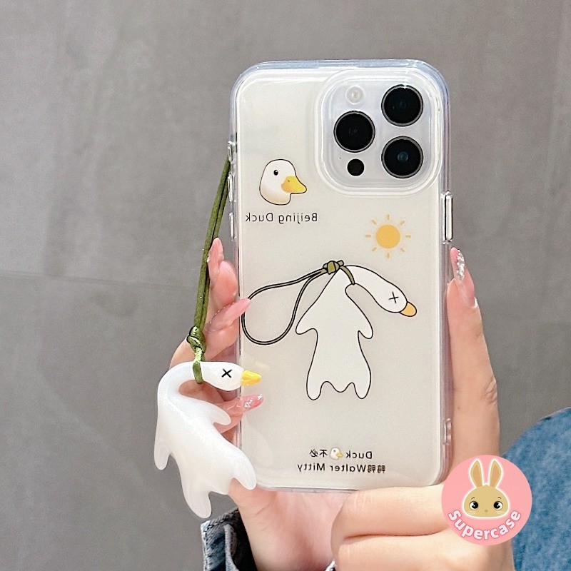 Ốp Điện Thoại Vịt Vui Cho Honor 400 Lite Pro 300 200 100 90 Smart 80 70 60 50 X60 Pro SE GT Power Magic 8 7 6 5 4 Pro Lite Vỏ Vịt Bắc Kinh Trắng Có Dây Đeo Vịt Vỏ Kem