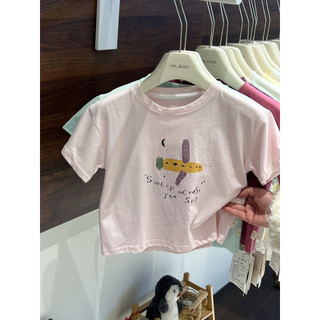 Áo phông ngắn tay cotton in họa tiết hoạt hình dễ thương rộng rãi cho bé trai bé gái