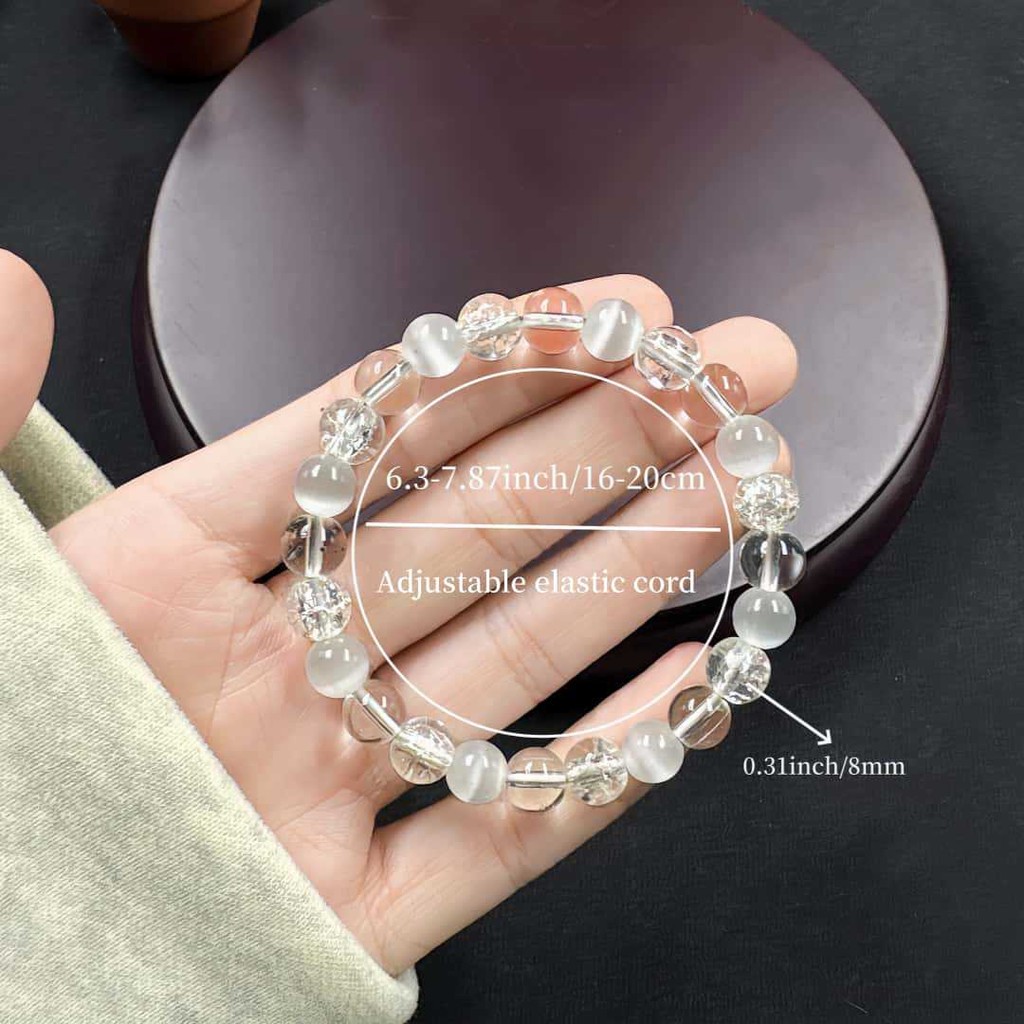 Đá mắt mèo pha lê trắng Vòng tay pha lê giảm căng thẳng Hạt chữa bệnh lo âu