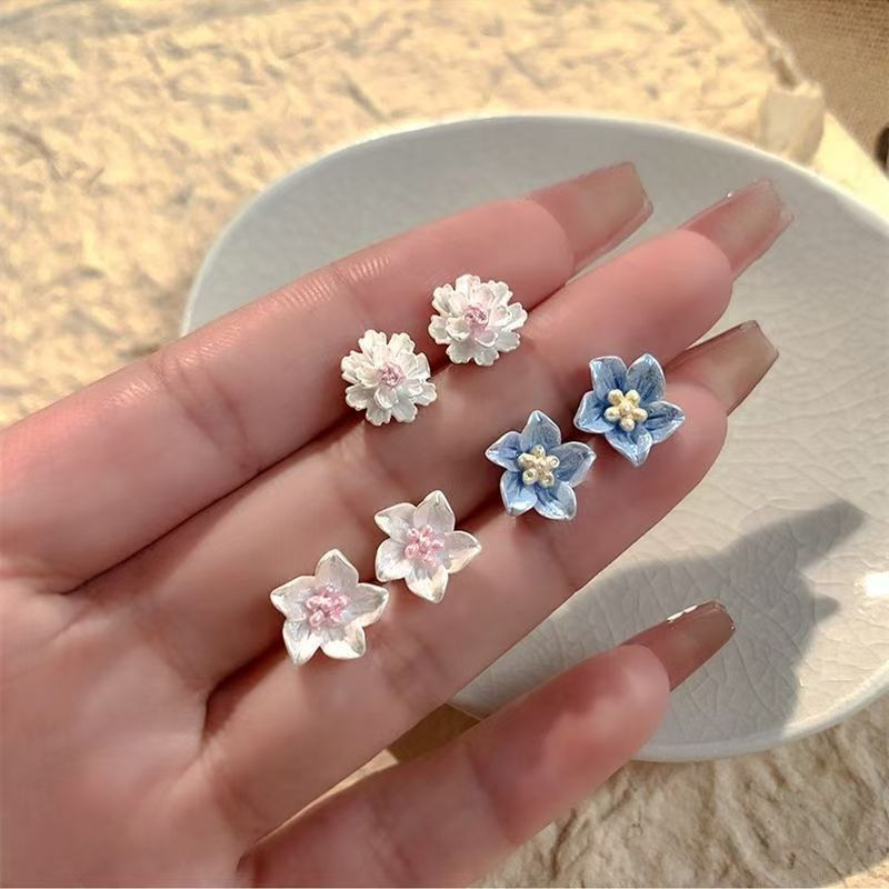 Bông tai hoa trà xanh / trắng nữ Mori ngọt ngào mùa hè mới