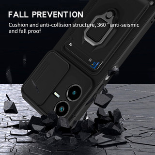 Dành Cho Vivo Y22s / Y22 4G Ốp Lưng 4 Trong 1 Trượt Camera Bao Đựng Thẻ Đứng Vuông Freebie Dây Chống Sốc Chống Rơi Mỏng Mềm TPU Cover