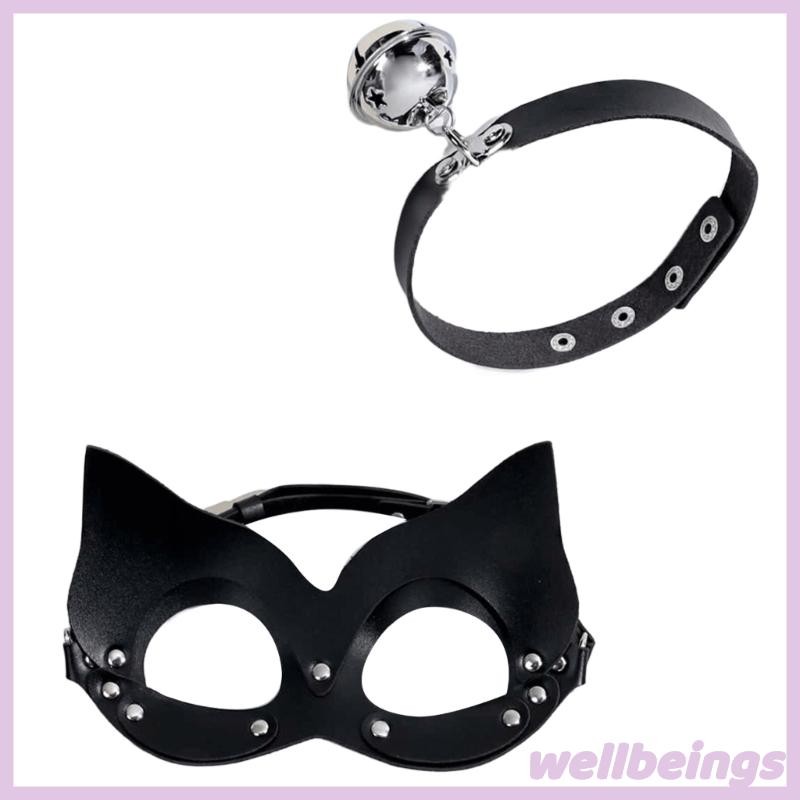 Wellb Catgirl Mắt Có Da Đinh Tán Choker Nữ Catgirl Trang Phục Phụ Kiện