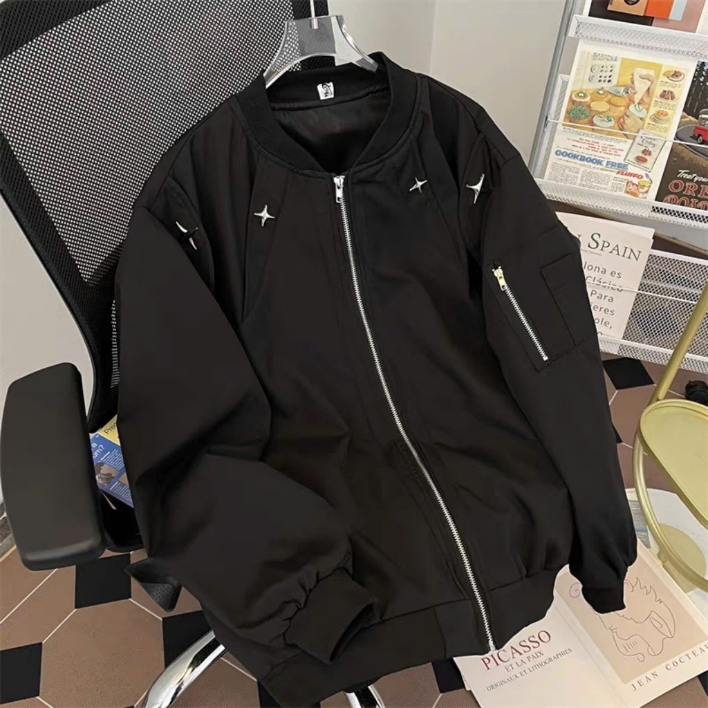 Áo Khoác Ngôi Sao Vòng Cổ Mix Khóa Tay KCloset Áo Bomber Chất Dù 2 Lớp Dày Dặn Dáng Rộng Nam Nữ
