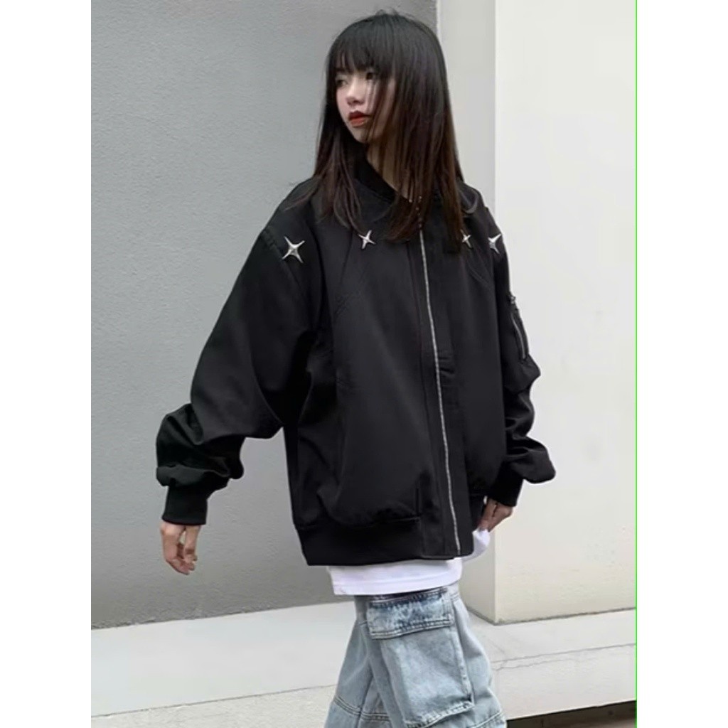 Áo Khoác Ngôi Sao Vòng Cổ Mix Khóa Tay KCloset Áo Bomber Chất Dù 2 Lớp Dày Dặn Dáng Rộng Nam Nữ