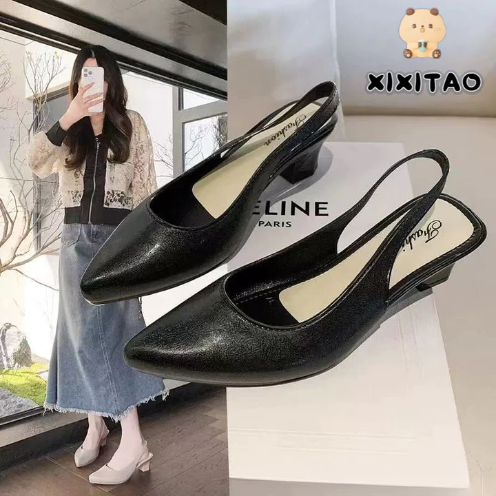 Dép Sục Nữ Cao Giày Công Sở Nữ 3 Phân Đế Vuông, Guốc Tiếp Viên Hàng Không Nữ Mũi Vuông Da mềm-1226 – 4