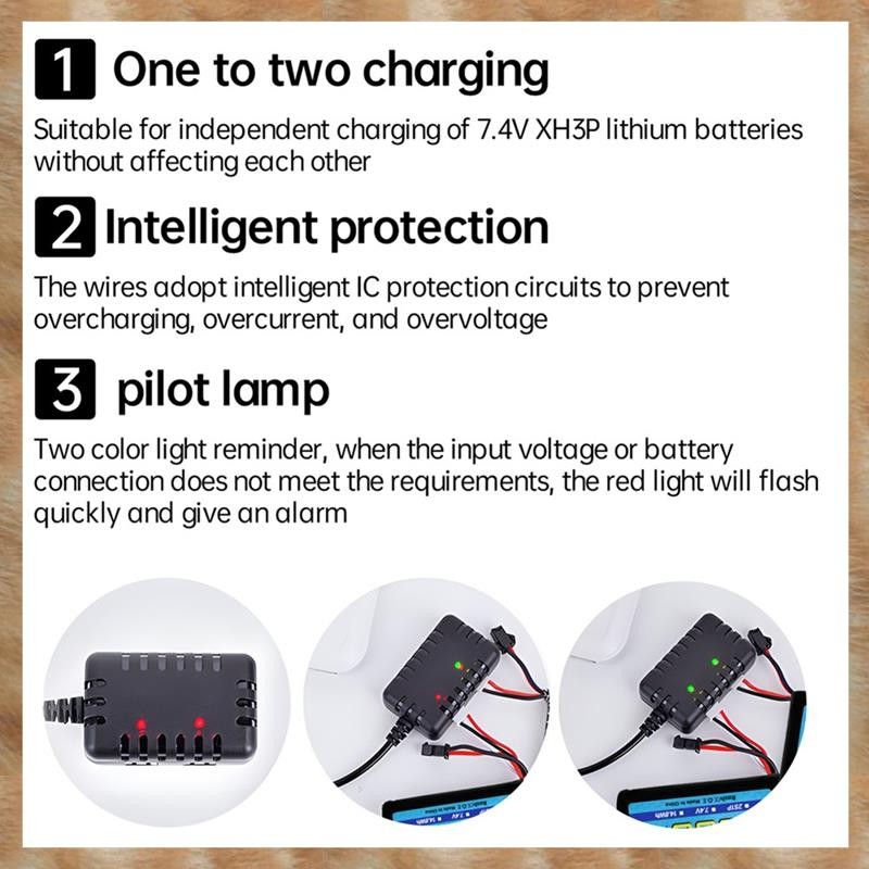 [S Z] Bộ sạc 2 trong 1 2S 7.4V có đầu nối XH-3P cho ô tô & xe tải RC AX24 SCX24, pin Lithium 7.4V 2S