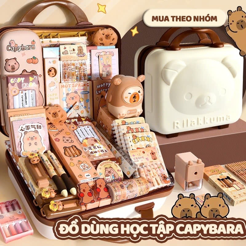 Bộ văn phòng phẩm hot trend  - Set đồ dùng học tập bút, thước, sổ và túi dễ thương làm quà tặng