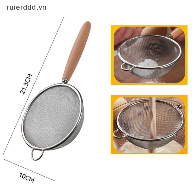 # ruierdd # Tay cầm bằng gỗ Thép không gỉ Máy lọc dầu lưới nhỏ Lưới lọc dầu đa chức năng Lưới lọc bột Dụng cụ làm bánh nhà bếp.